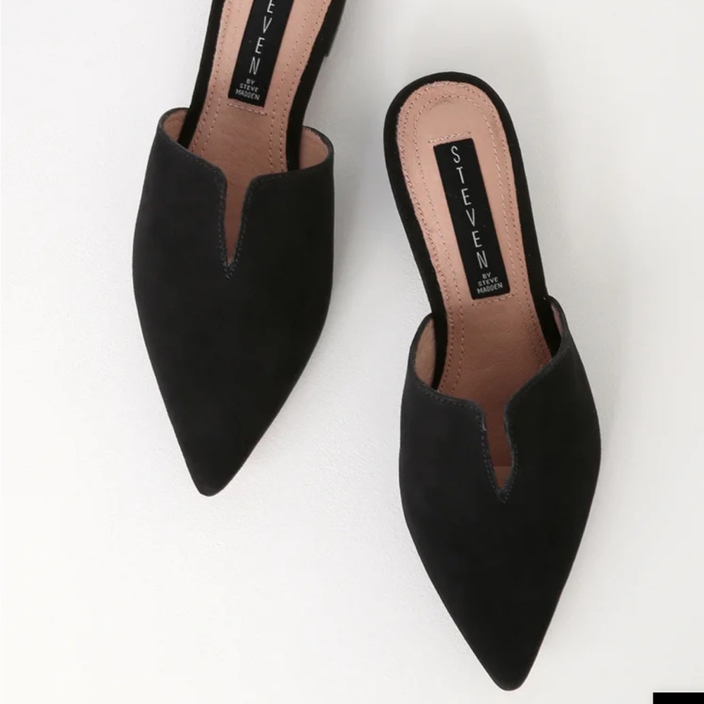 Lauryn Black Suede Leather Pointed Toe Mules by Steve Madden